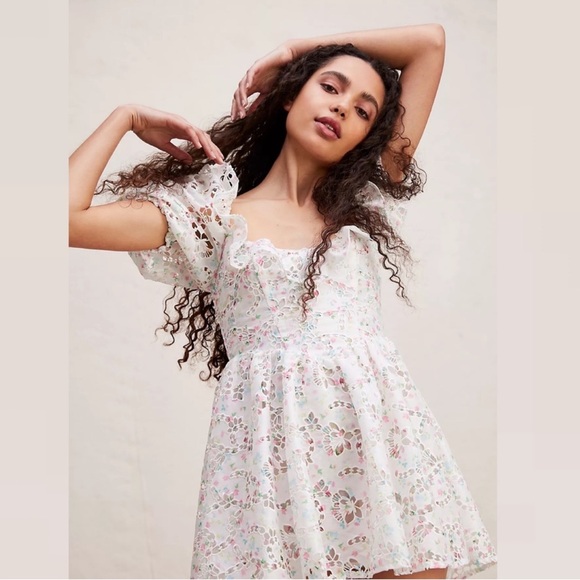NWT For Love & Lemons Magnolia Lace Eyelet Floral Mini Dress - Picture 3 of 12